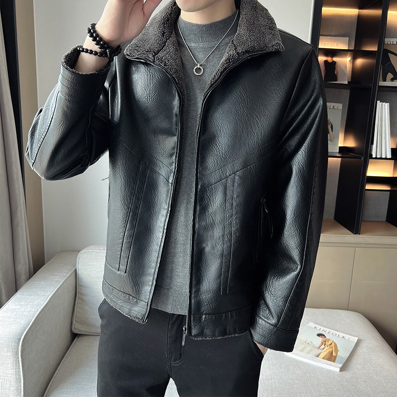 Velvet Padded Plus Size Men's Leather Jackets