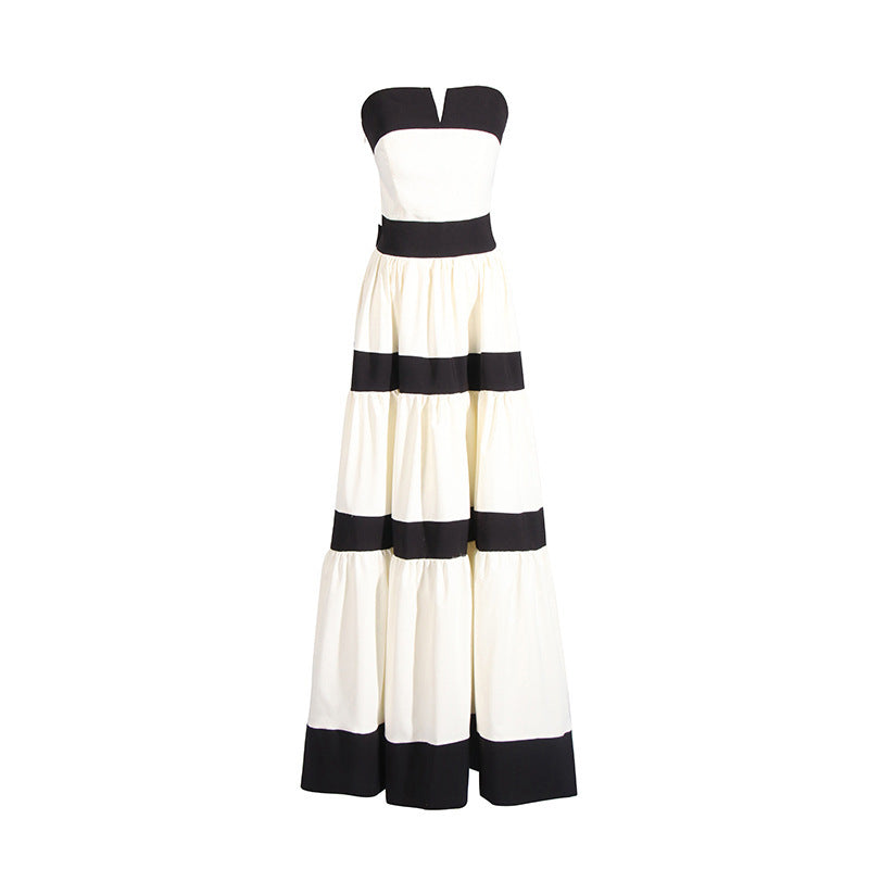 Tube Striped Bow Decoration Dress