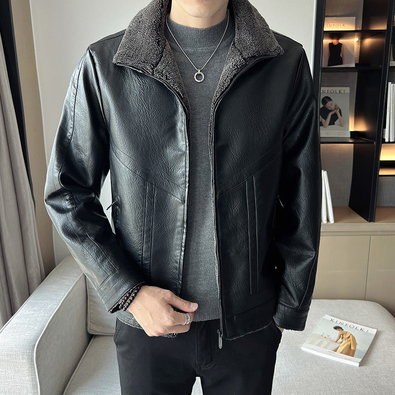 Velvet Padded Plus Size Men's Leather Jackets