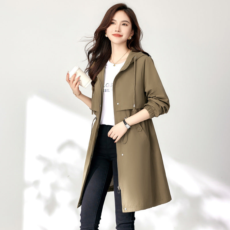 Windbreaker Loose Hooded Mid-length Slimming Coat