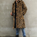 Men's Square Collar Imitation Fur Long Overcoat