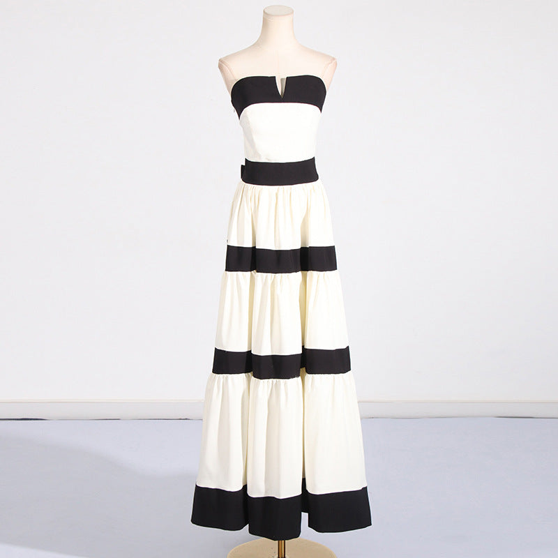 Tube Striped Bow Decoration Dress