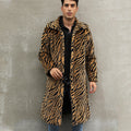 Men's Square Collar Imitation Fur Long Overcoat