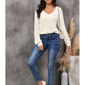 Threaded Long Sleeve Women's Slim Fit Sweater