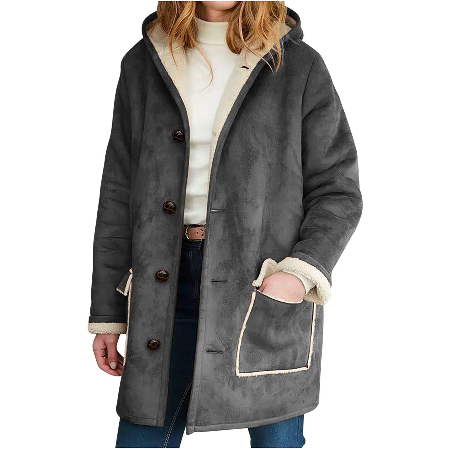 Retro Suede Hooded Woman Coat