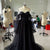 Women's Long Sleeve Transparent Lace Black Wedding Dress