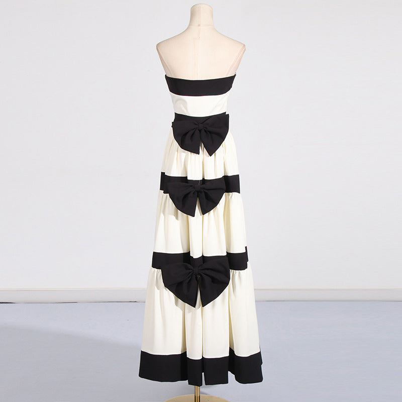 Tube Striped Bow Decoration Dress