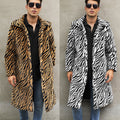 Men's Square Collar Imitation Fur Long Overcoat