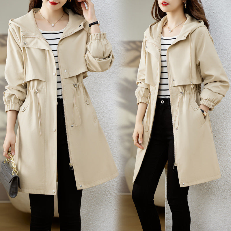 Windbreaker Loose Hooded Mid-length Slimming Coat