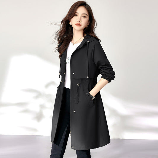 Windbreaker Loose Hooded Mid-length Slimming Coat