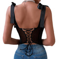 Tether Sequined Suspender Backless Steel Ring Corset Top