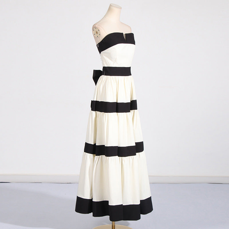 Tube Striped Bow Decoration Dress