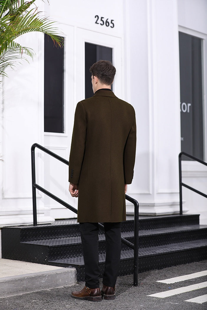 Double Breasted Woolen  Trench Long  Coat